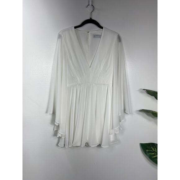 Mac Duggal Ieena Dress Angel Sleeves Plunging Neck Short Mini Bridal Flowy - Picture 11 of 11